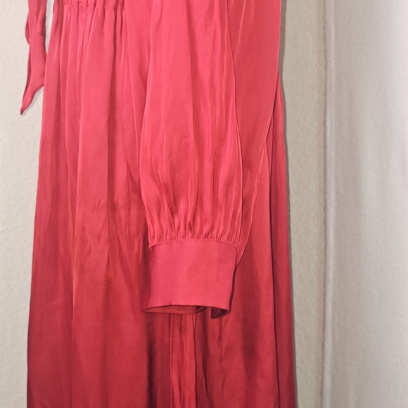 J.Crew Red Long Sleeve Tie Neck Midi Dress | Size L | Elegant Satin Look - Picture 7 of 15